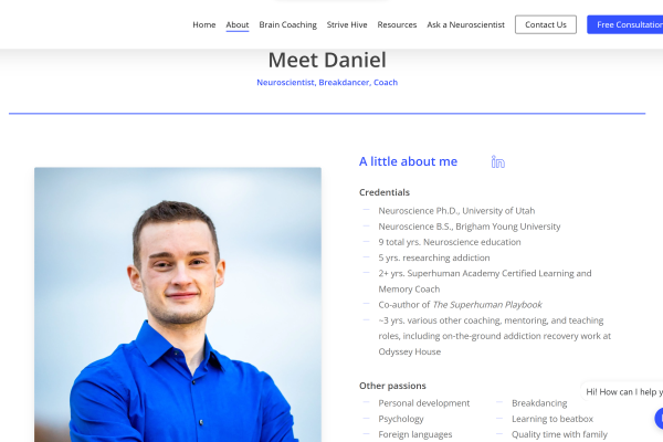 I love this section because it offers a great way to meet daniel and list his qualifications in the same place.