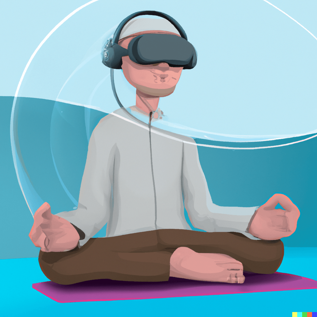 person meditating on a carpet using VR